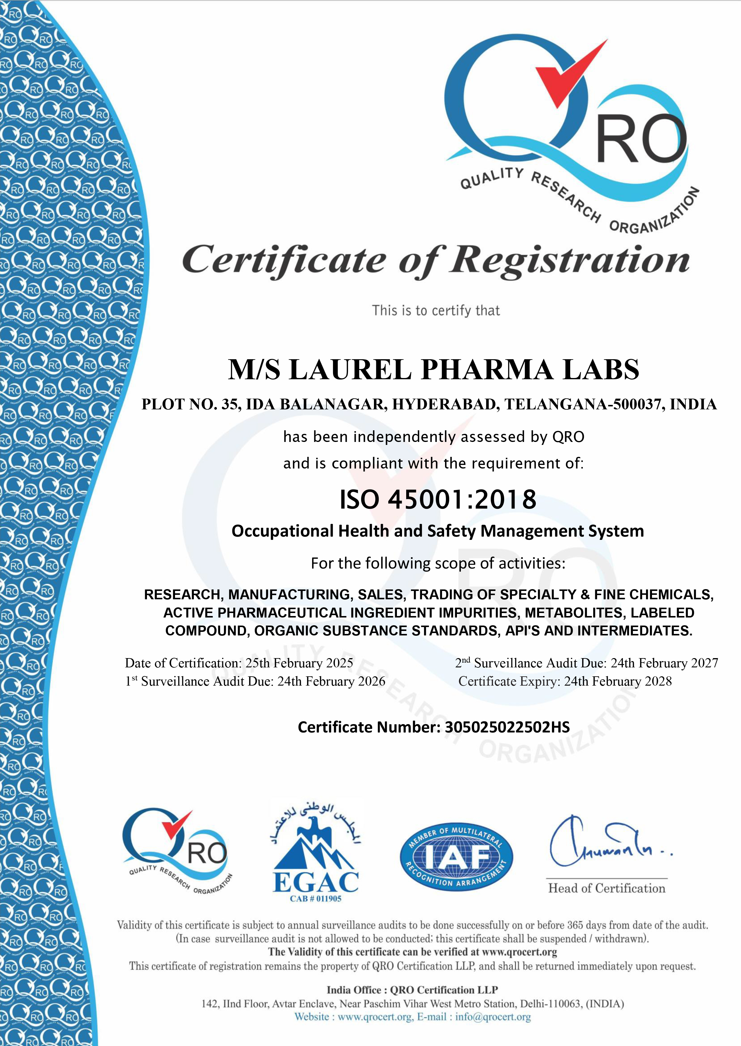 ISO 45001 (IAF) Certificate