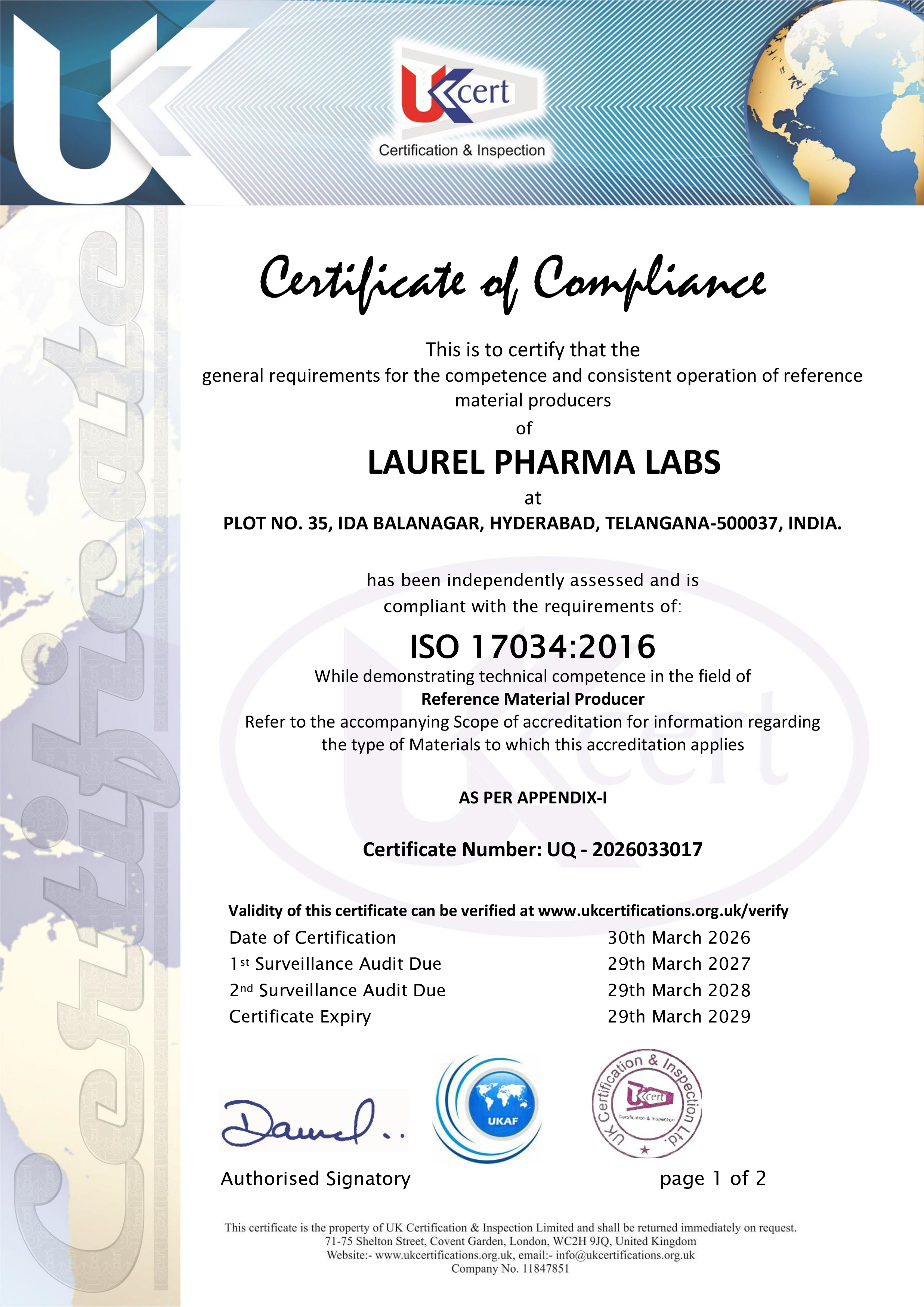 ISO 17034 Certificate